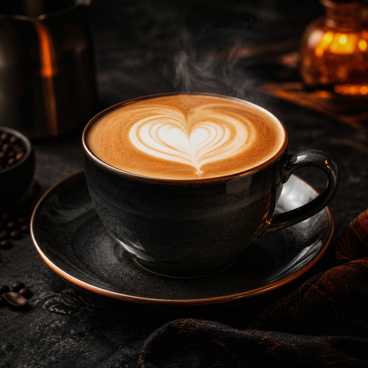 Hot barista latte art coffee cup at Russell Hall Café